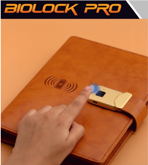 Smart Powerbank Notebook with Wireless Charging β 8000 mAh | Biometric Lock | Multi-Device USB Support