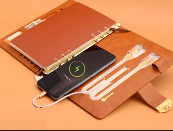 Smart Powerbank Notebook with Wireless Charging β 8000 mAh | Biometric Lock | Multi-Device USB Support