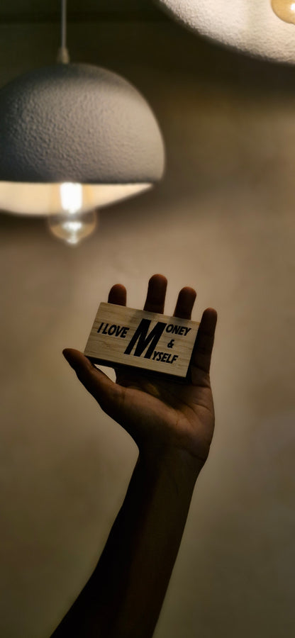“I LOVE MONEY AND MYSELF” RFID card holder.