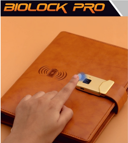 Smart Powerbank Notebook with Wireless Charging – 8000 mAh | Biometric Lock | Multi-Device USB Support