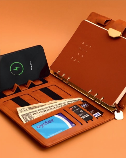 Smart Powerbank Notebook with Wireless Charging – 8000 mAh | Biometric Lock | Multi-Device USB Support