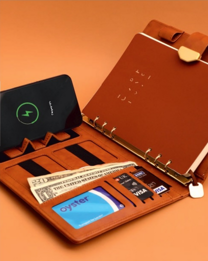 Smart Powerbank Notebook with Wireless Charging – 8000 mAh | Biometric Lock | Multi-Device USB Support